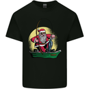 Santa Claus Fishing in His Boat Christmas Mens Cotton T-Shirt Tee Top Black