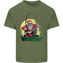 Santa Claus Fishing in His Boat Christmas Mens Cotton T-Shirt Tee Top Military Green