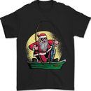 Santa Claus Fishing in His Boat Christmas Mens T-Shirt 100% Cotton Black