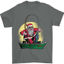 Santa Claus Fishing in His Boat Christmas Mens T-Shirt 100% Cotton Charcoal