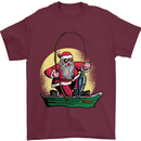 Santa Claus Fishing in His Boat Christmas Mens T-Shirt 100% Cotton Maroon