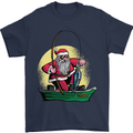 Santa Claus Fishing in His Boat Christmas Mens T-Shirt 100% Cotton Navy Blue