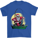 Santa Claus Fishing in His Boat Christmas Mens T-Shirt 100% Cotton Royal Blue