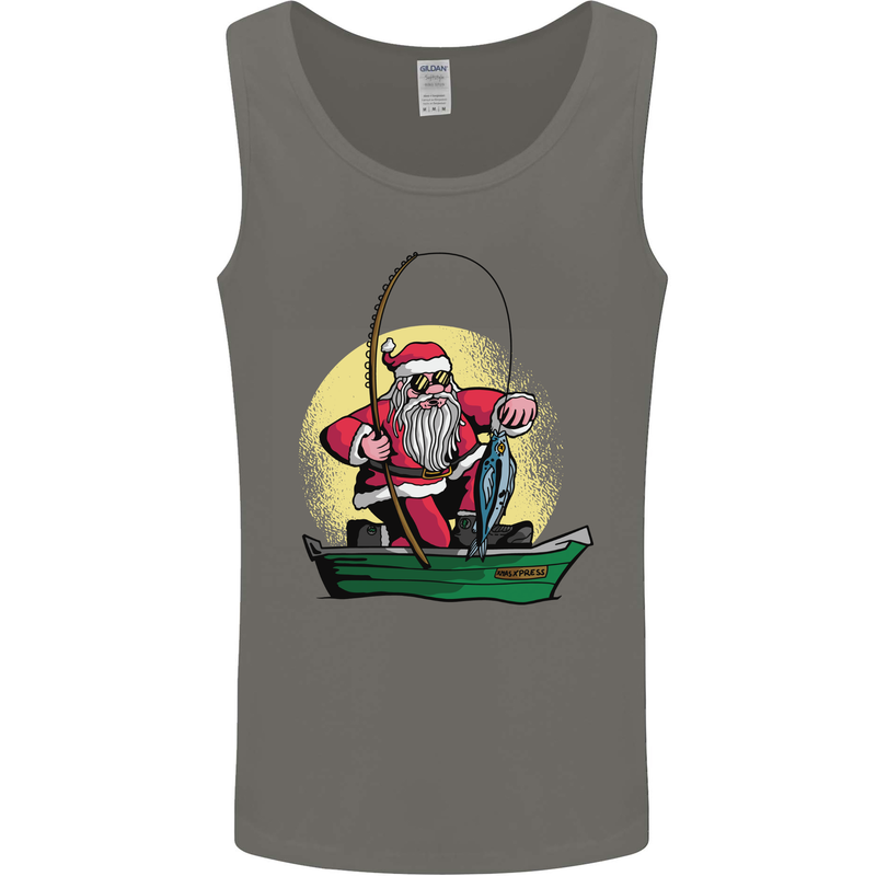 Santa Claus Fishing in His Boat Christmas Mens Vest Tank Top Charcoal
