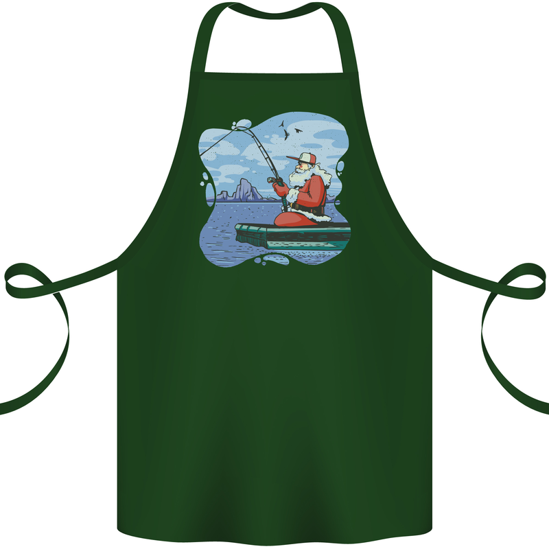 Santa Claus Fishing on a Pier Christmas Cotton Apron 100% Organic Forest Green