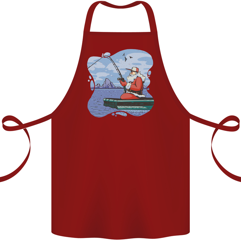 Santa Claus Fishing on a Pier Christmas Cotton Apron 100% Organic Maroon