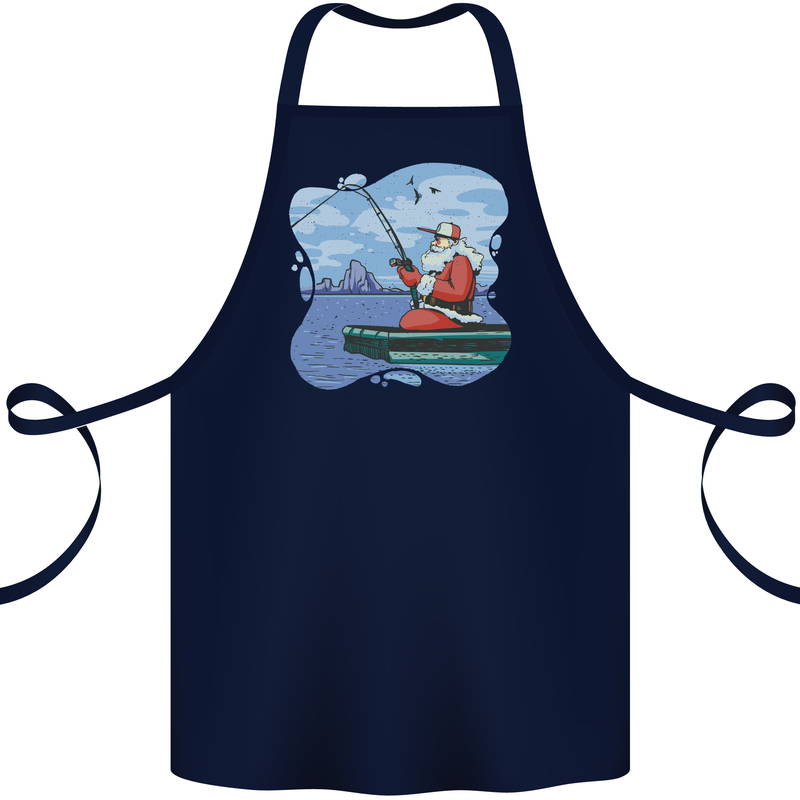 Santa Claus Fishing on a Pier Christmas Cotton Apron 100% Organic Navy Blue