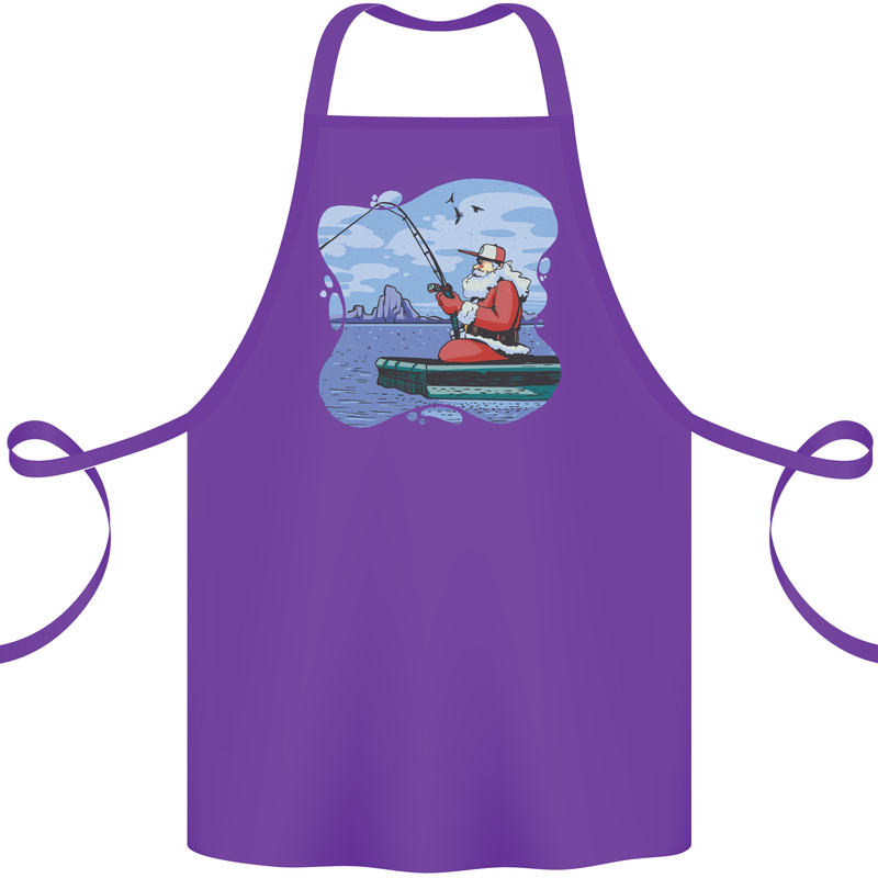 Santa Claus Fishing on a Pier Christmas Cotton Apron 100% Organic Purple