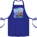 Santa Claus Fishing on a Pier Christmas Cotton Apron 100% Organic Royal Blue