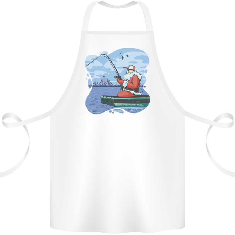 Santa Claus Fishing on a Pier Christmas Cotton Apron 100% Organic White