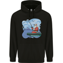 Santa Claus Fishing on a Pier Christmas Mens 80% Cotton Hoodie Black