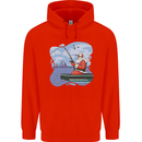 Santa Claus Fishing on a Pier Christmas Mens 80% Cotton Hoodie Bright Red