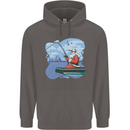 Santa Claus Fishing on a Pier Christmas Mens 80% Cotton Hoodie Charcoal