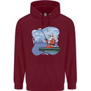 Santa Claus Fishing on a Pier Christmas Mens 80% Cotton Hoodie Maroon