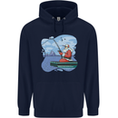 Santa Claus Fishing on a Pier Christmas Mens 80% Cotton Hoodie Navy Blue