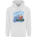 Santa Claus Fishing on a Pier Christmas Mens 80% Cotton Hoodie White