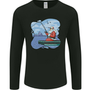 Santa Claus Fishing on a Pier Christmas Mens Long Sleeve T-Shirt Black