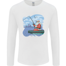 Santa Claus Fishing on a Pier Christmas Mens Long Sleeve T-Shirt White