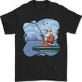 Santa Claus Fishing on a Pier Christmas Mens T-Shirt 100% Cotton Black