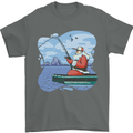 Santa Claus Fishing on a Pier Christmas Mens T-Shirt 100% Cotton Charcoal