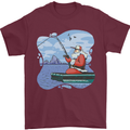 Santa Claus Fishing on a Pier Christmas Mens T-Shirt 100% Cotton Maroon