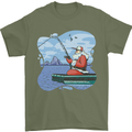 Santa Claus Fishing on a Pier Christmas Mens T-Shirt 100% Cotton Military Green