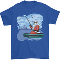 Santa Claus Fishing on a Pier Christmas Mens T-Shirt 100% Cotton Royal Blue