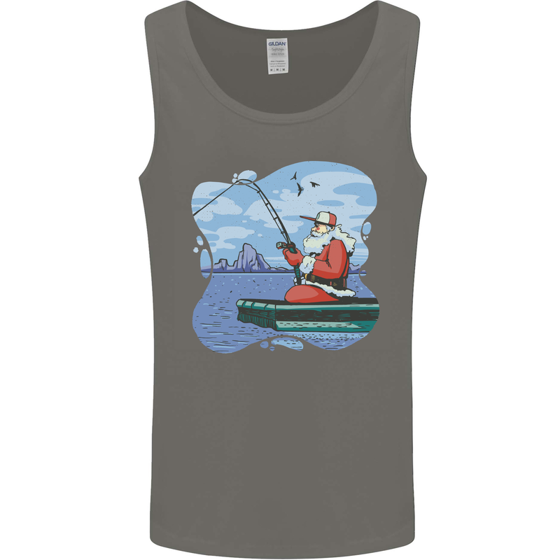 Santa Claus Fishing on a Pier Christmas Mens Vest Tank Top Charcoal