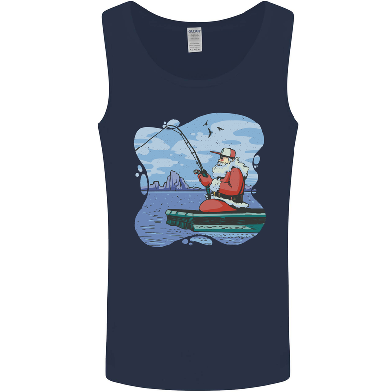 Santa Claus Fishing on a Pier Christmas Mens Vest Tank Top Navy Blue