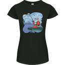 Santa Claus Fishing on a Pier Christmas Womens Petite Cut T-Shirt Black