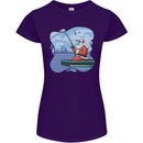 Santa Claus Fishing on a Pier Christmas Womens Petite Cut T-Shirt Purple