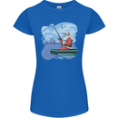 Santa Claus Fishing on a Pier Christmas Womens Petite Cut T-Shirt Royal Blue