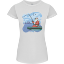 Santa Claus Fishing on a Pier Christmas Womens Petite Cut T-Shirt White