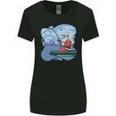 Santa Claus Fishing on a Pier Christmas Womens Wider Cut T-Shirt Black