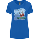 Santa Claus Fishing on a Pier Christmas Womens Wider Cut T-Shirt Royal Blue