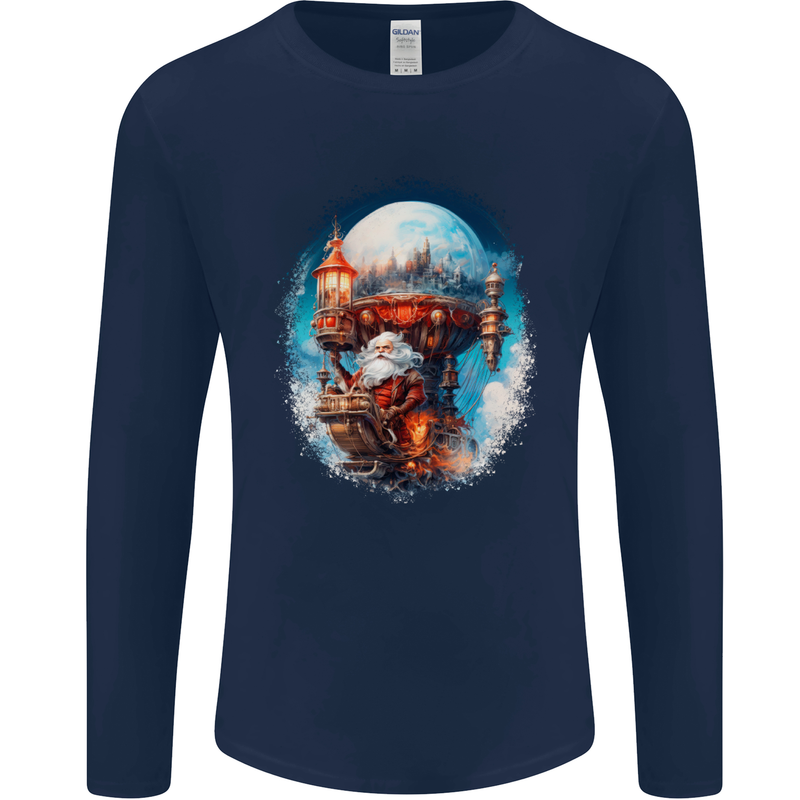 Santa Claus Lapland Sleigh Mens Long Sleeve T-Shirt Navy Blue