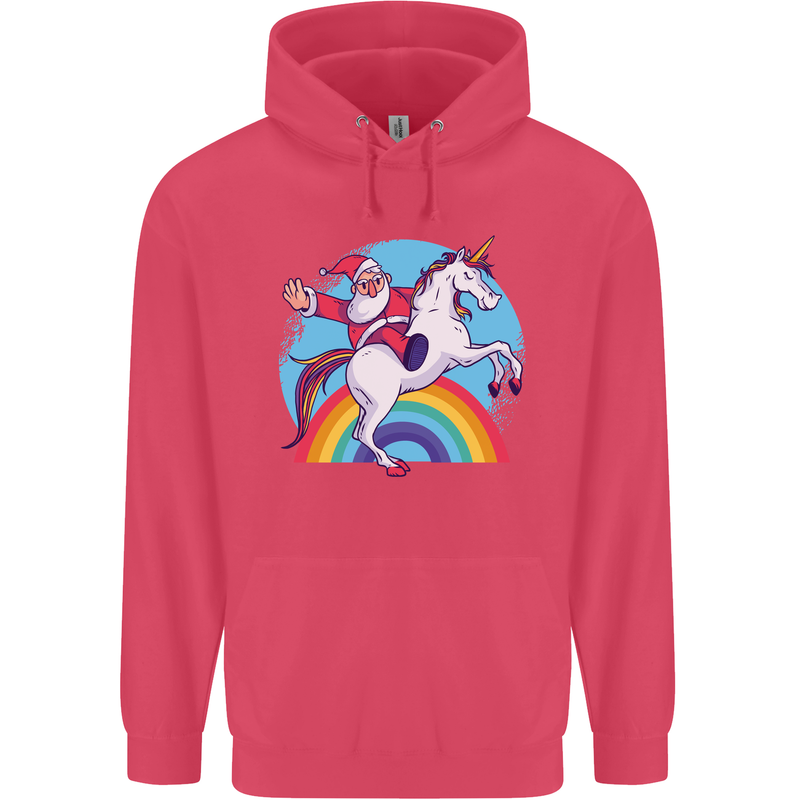 Santa Claus On a Unicorn Christmas Xmas Childrens Kids Hoodie Heliconia