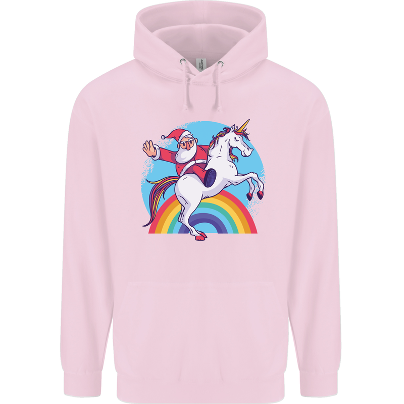 Santa Claus On a Unicorn Christmas Xmas Childrens Kids Hoodie Light Pink