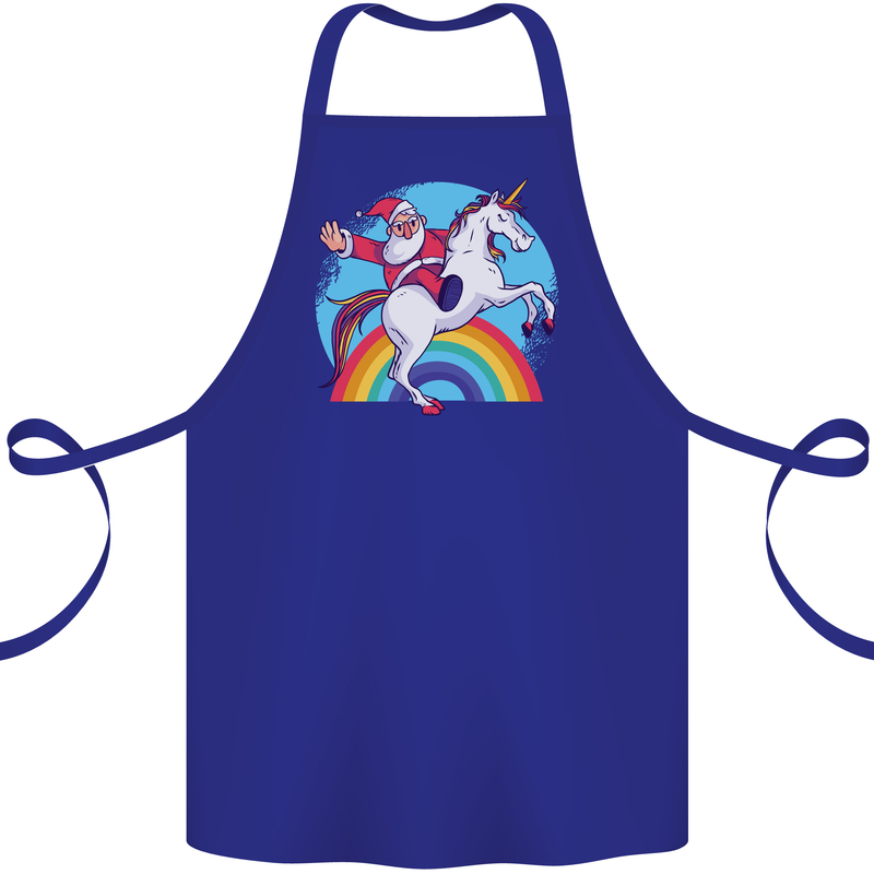 Santa Claus On a Unicorn Christmas Xmas Cotton Apron 100% Organic Royal Blue