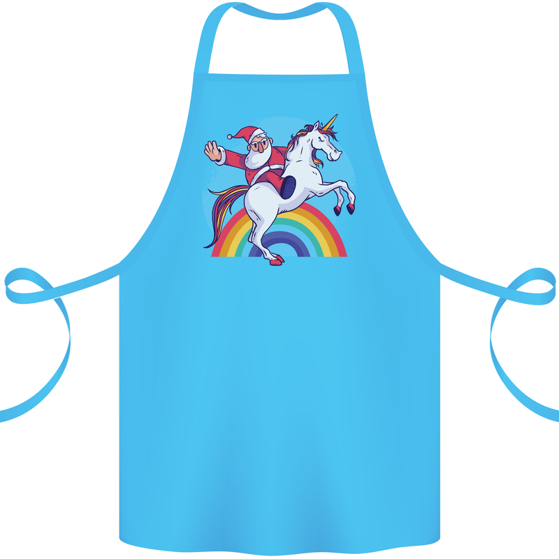 Santa Claus On a Unicorn Christmas Xmas Cotton Apron 100% Organic Turquoise