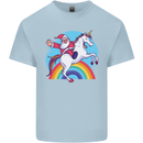 Santa Claus On a Unicorn Christmas Xmas Kids T-Shirt Childrens Light Blue