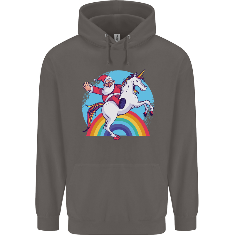 Santa Claus On a Unicorn Christmas Xmas Mens 80% Cotton Hoodie Charcoal