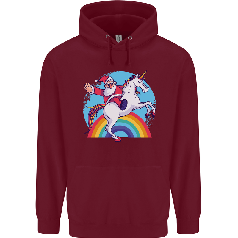 Santa Claus On a Unicorn Christmas Xmas Mens 80% Cotton Hoodie Maroon