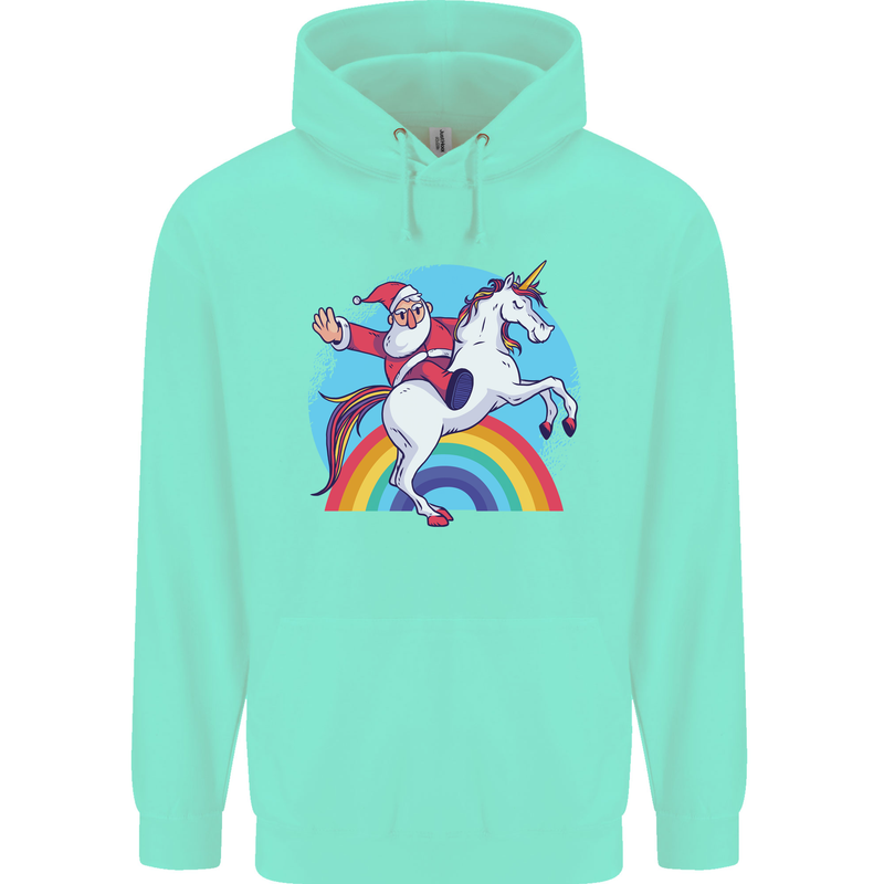 Santa Claus On a Unicorn Christmas Xmas Mens 80% Cotton Hoodie Peppermint