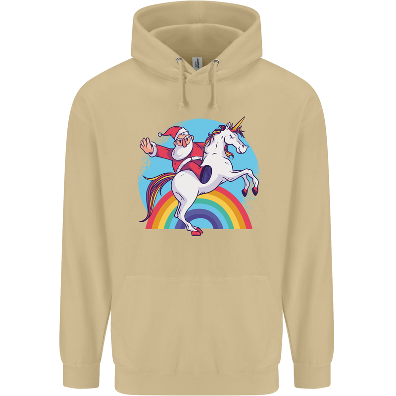 Santa Claus On a Unicorn Christmas Xmas Mens 80% Cotton Hoodie Sand