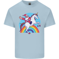 Santa Claus On a Unicorn Christmas Xmas Mens Cotton T-Shirt Tee Top Light Blue