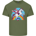 Santa Claus On a Unicorn Christmas Xmas Mens Cotton T-Shirt Tee Top Military Green