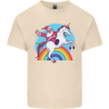 Santa Claus On a Unicorn Christmas Xmas Mens Cotton T-Shirt Tee Top Natural