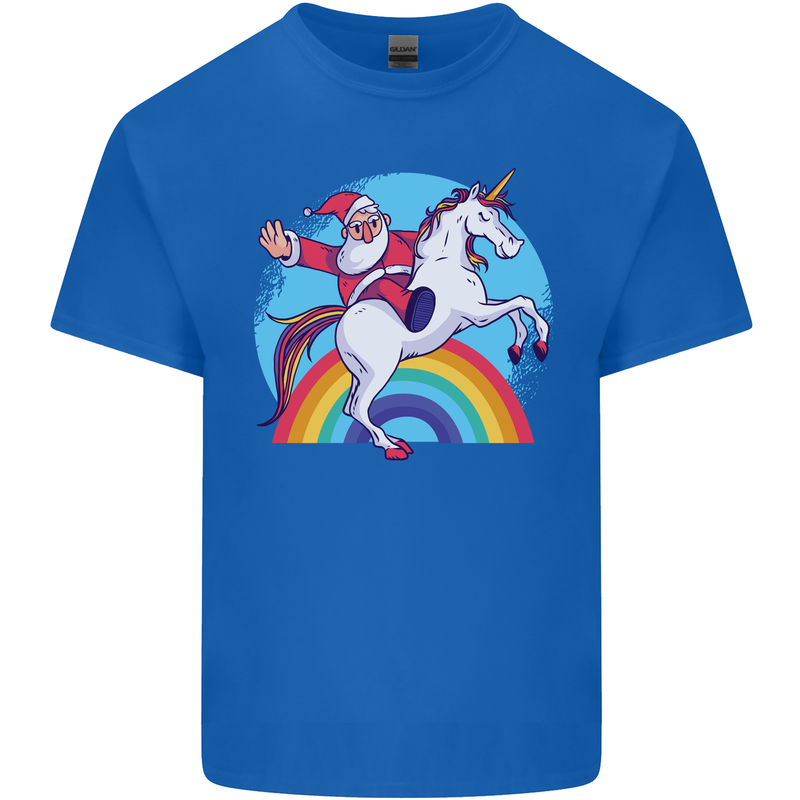 Santa Claus On a Unicorn Christmas Xmas Mens Cotton T-Shirt Tee Top Royal Blue