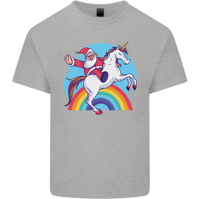 Santa Claus On a Unicorn Christmas Xmas Mens Cotton T-Shirt Tee Top Sports Grey